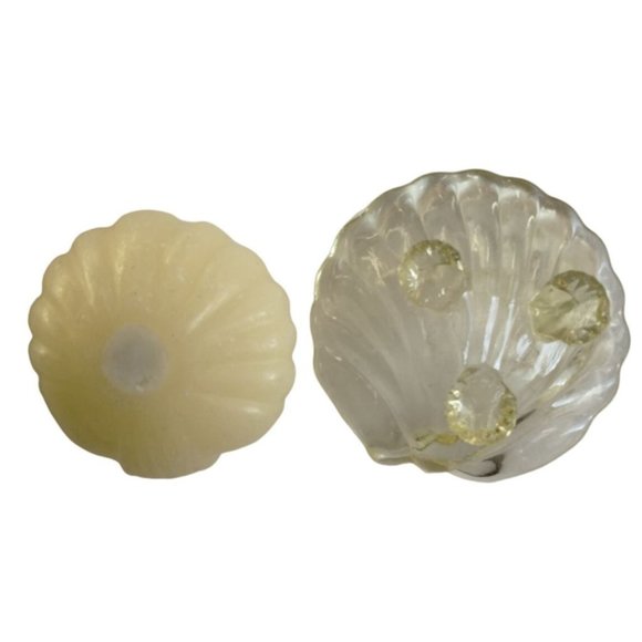 Open Scallop shell shaped wax candle Glass Seashell Holder Trinket Dish Vintage - Picture 3 of 4